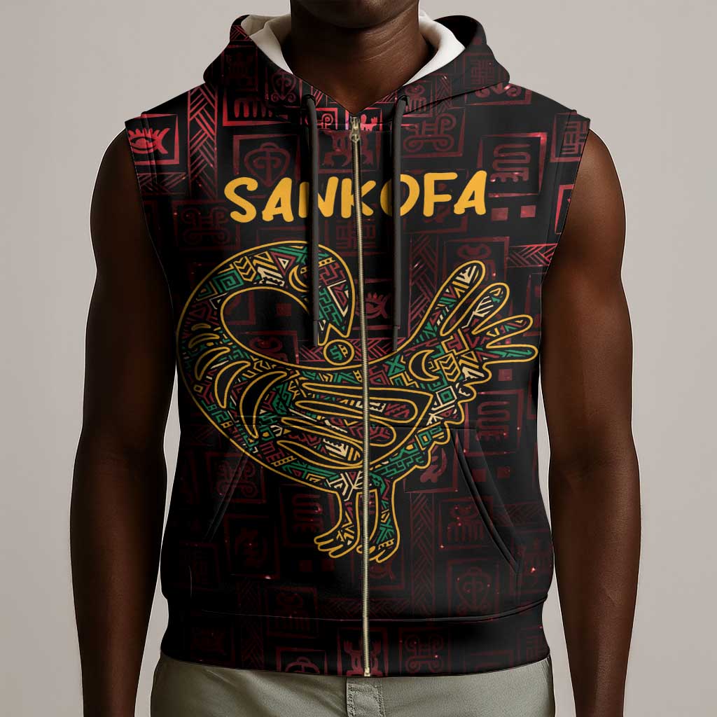 Afro-American Culture Sleeveless Zip Hoodie Adinkra Sankofa Bird - Cosmic Red - African Pride