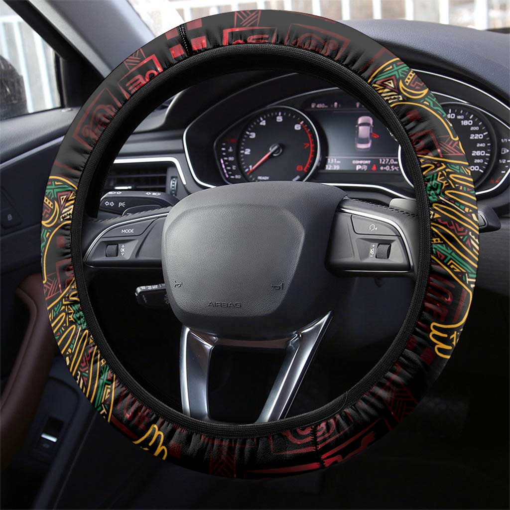 Afro-American Culture Steering Wheel Cover Adinkra Sankofa Bird - Cosmic Red