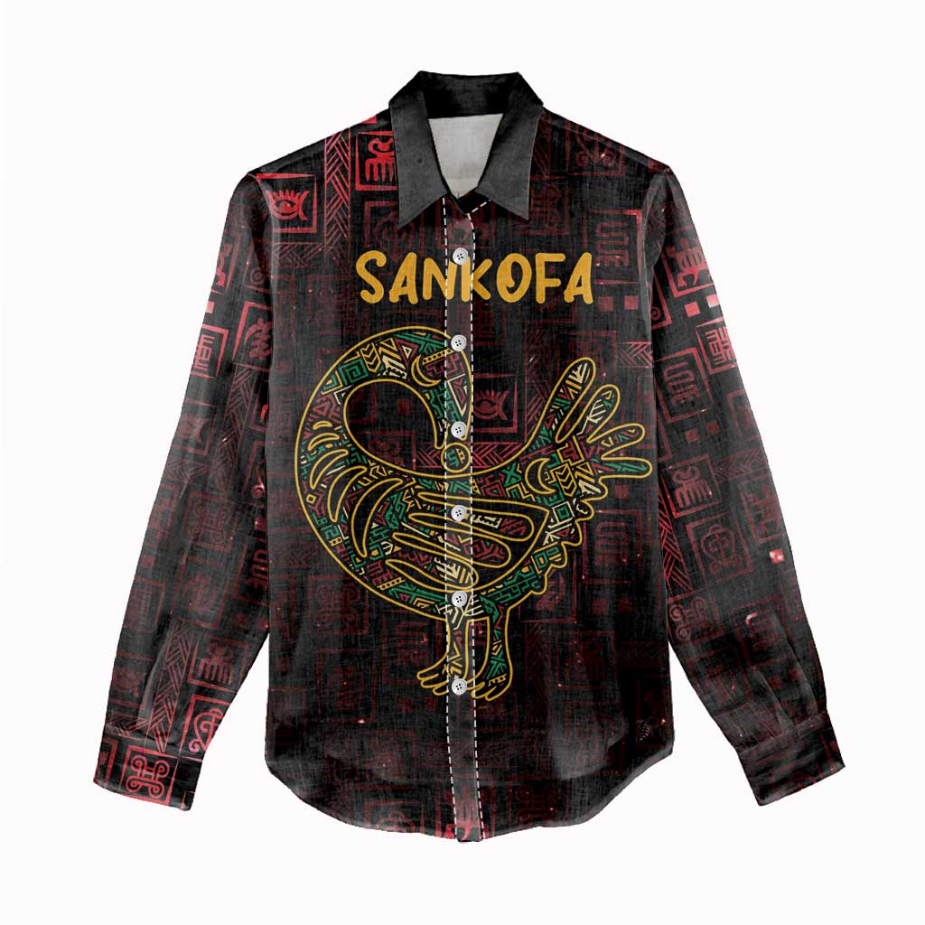 Afro-American Culture Women Casual Shirt Adinkra Sankofa Bird - Cosmic Red LT7