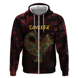 Afro-American Culture Zip Hoodie Adinkra Sankofa Bird - Cosmic Red