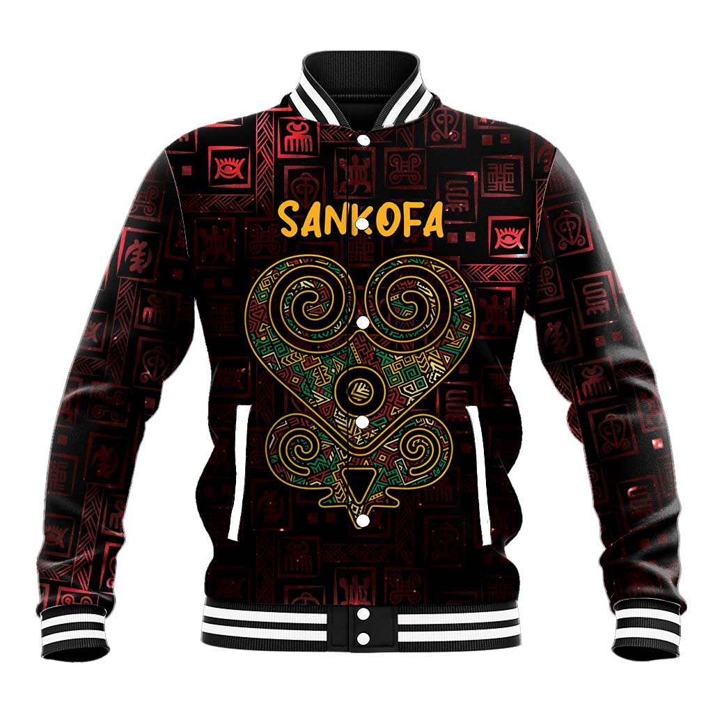 Afro-American Culture Baseball Jacket Adinkra Sankofa Heart - Cosmic Red
