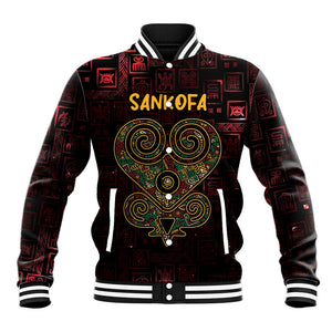 Afro-American Culture Baseball Jacket Adinkra Sankofa Heart - Cosmic Red