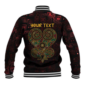 Afro-American Culture Baseball Jacket Adinkra Sankofa Heart - Cosmic Red