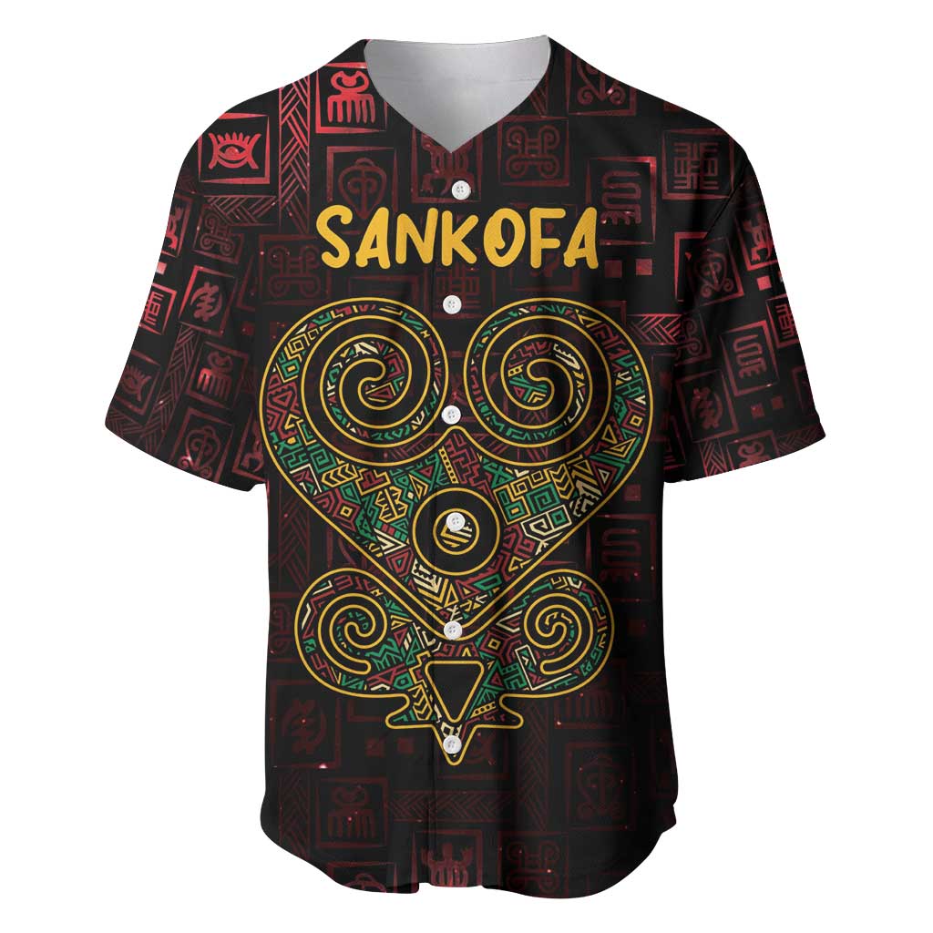 Afro-American Culture Baseball Jersey Adinkra Sankofa Heart - Cosmic Red