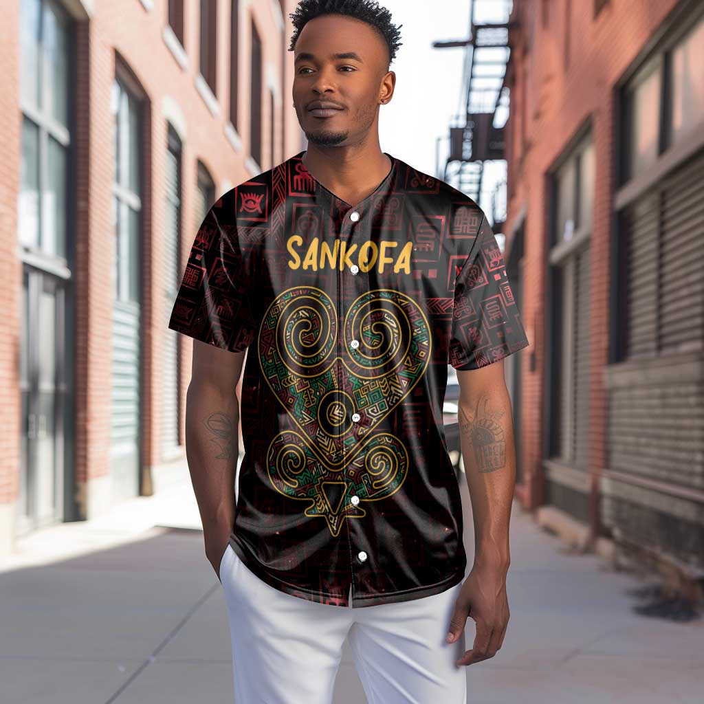 Afro-American Culture Baseball Jersey Adinkra Sankofa Heart - Cosmic Red