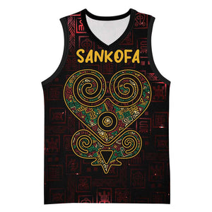Afro-American Culture Basketball Jersey Adinkra Sankofa Heart - Cosmic Red - African Pride