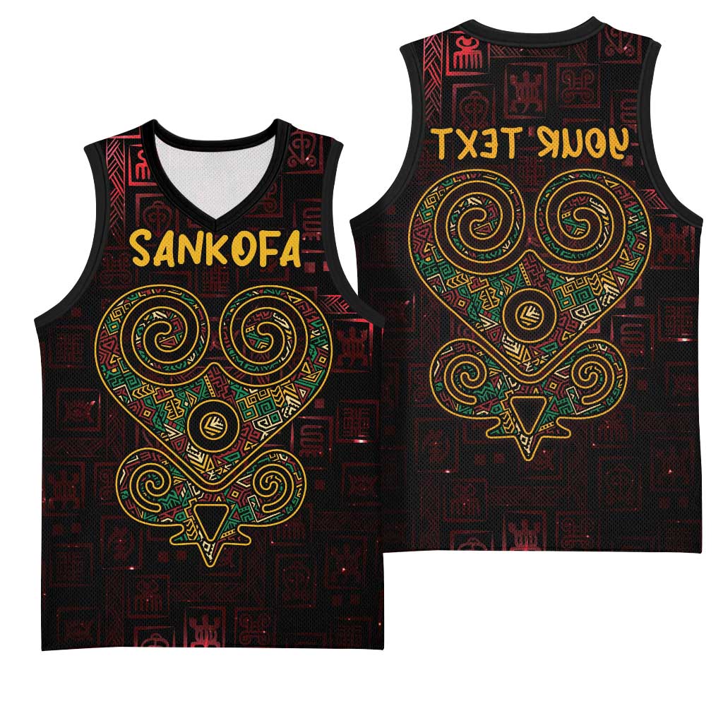Afro-American Culture Basketball Jersey Adinkra Sankofa Heart - Cosmic Red - African Pride