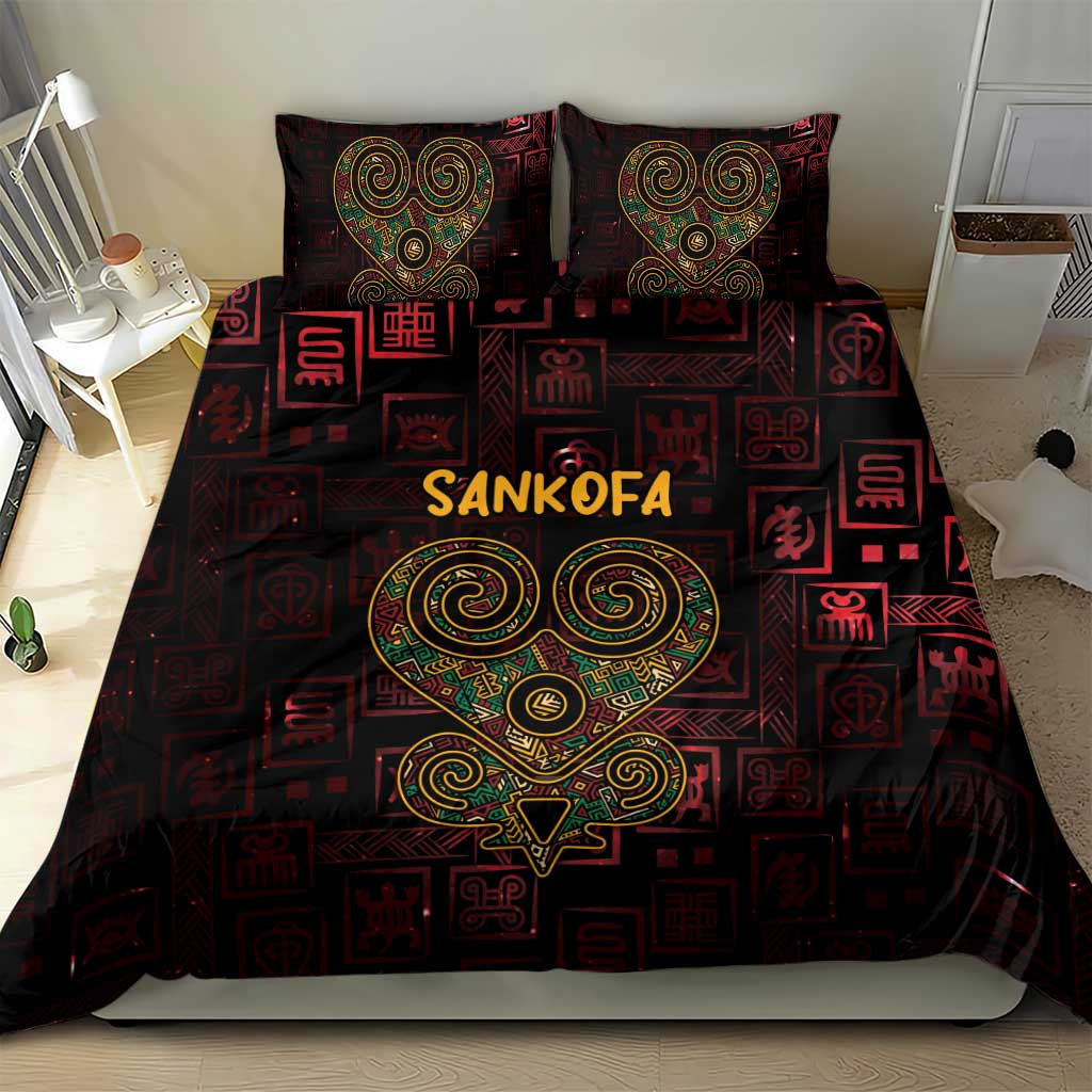 Afro-American Culture Bedding Set Adinkra Sankofa Heart - Cosmic Red