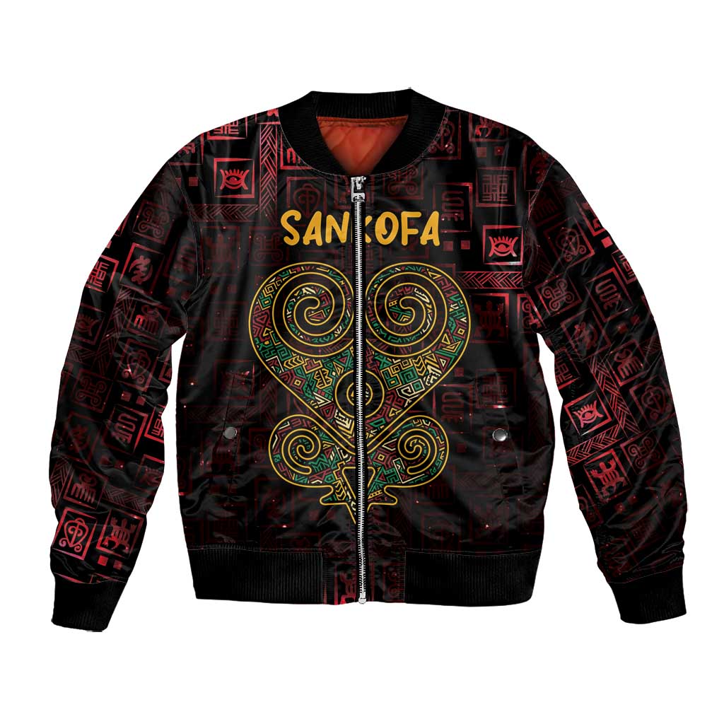 Afro-American Culture Bomber Jacket Adinkra Sankofa Heart - Cosmic Red
