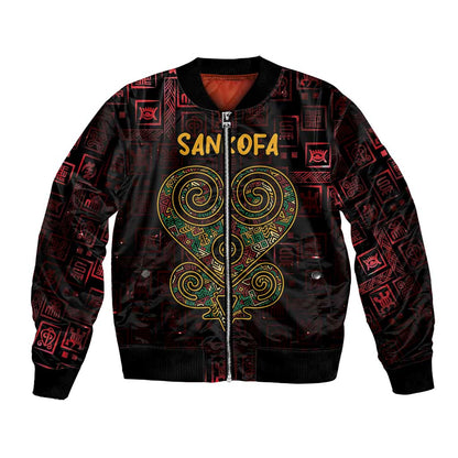 Afro-American Culture Bomber Jacket Adinkra Sankofa Heart - Cosmic Red