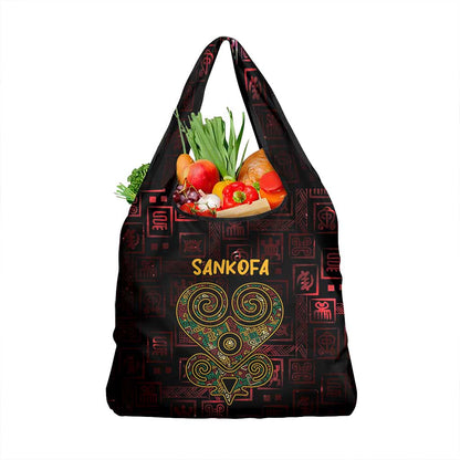 Afro-American Culture Grocery Bag Adinkra Sankofa Heart - Cosmic Red