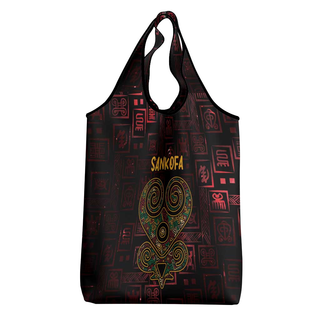 Afro-American Culture Grocery Bag Adinkra Sankofa Heart - Cosmic Red