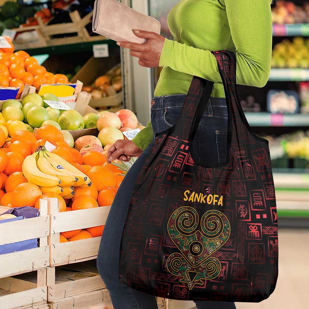 Afro-American Culture Grocery Bag Adinkra Sankofa Heart - Cosmic Red