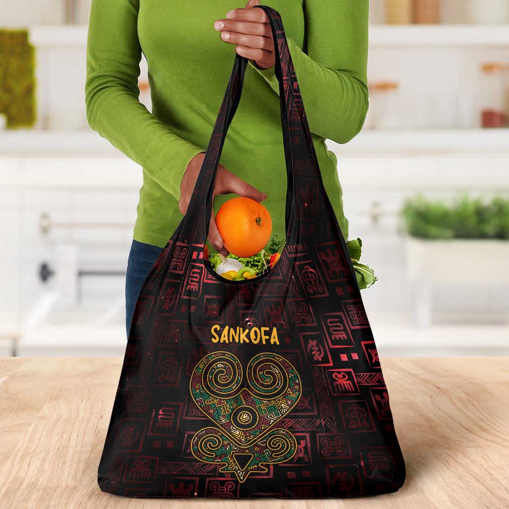 Afro-American Culture Grocery Bag Adinkra Sankofa Heart - Cosmic Red