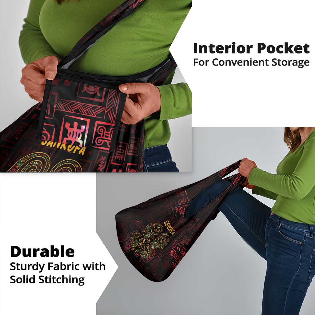 Afro-American Culture Grocery Bag Adinkra Sankofa Heart - Cosmic Red