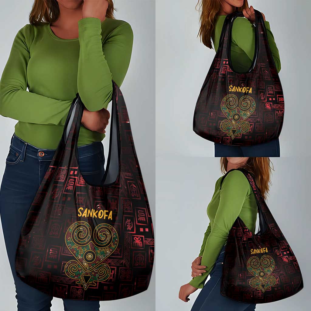 Afro-American Culture Grocery Bag Adinkra Sankofa Heart - Cosmic Red