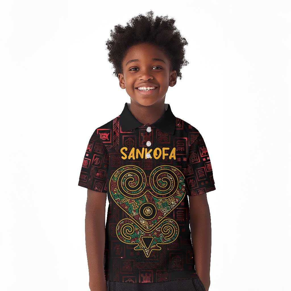 Afro-American Culture Kid Polo Shirt Adinkra Sankofa Heart - Cosmic Red