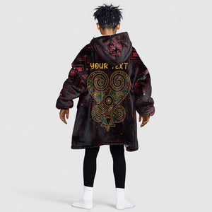 Afro-American Culture Kid Wearable Blanket Hoodie Adinkra Sankofa Heart - Cosmic Red