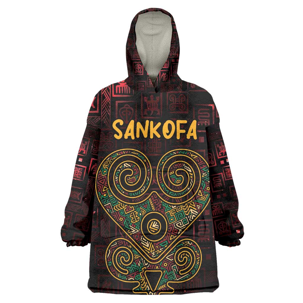 Afro-American Culture Kid Wearable Blanket Hoodie Adinkra Sankofa Heart - Cosmic Red