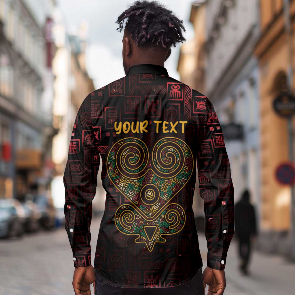 Afro-American Culture Long Sleeve Button Shirt Adinkra Sankofa Heart - Cosmic Red
