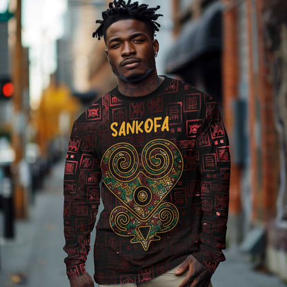 Afro-American Culture Long Sleeve Shirt Adinkra Sankofa Heart - Cosmic Red