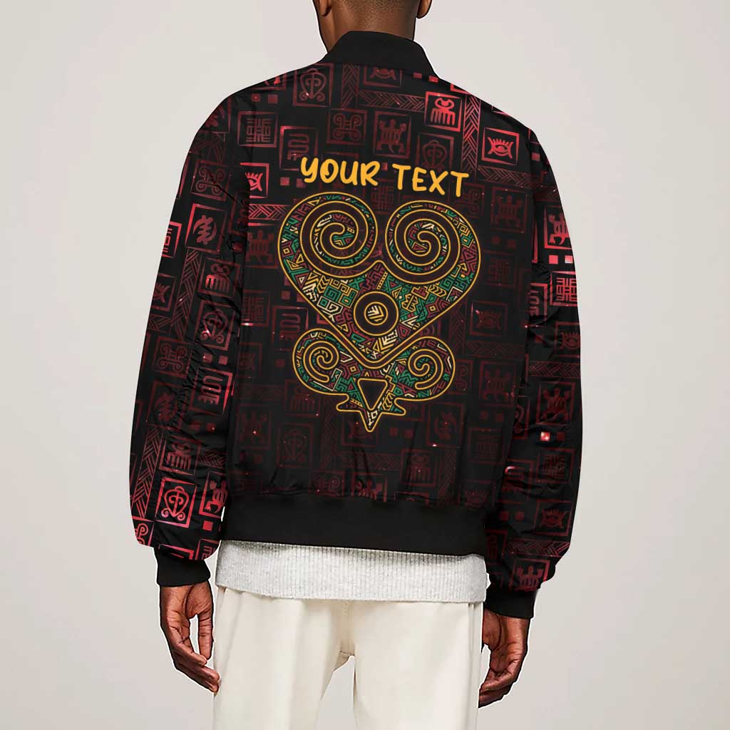 Afro-American Culture Sleeve Zip Bomber Jacket Adinkra Sankofa Heart - Cosmic Red