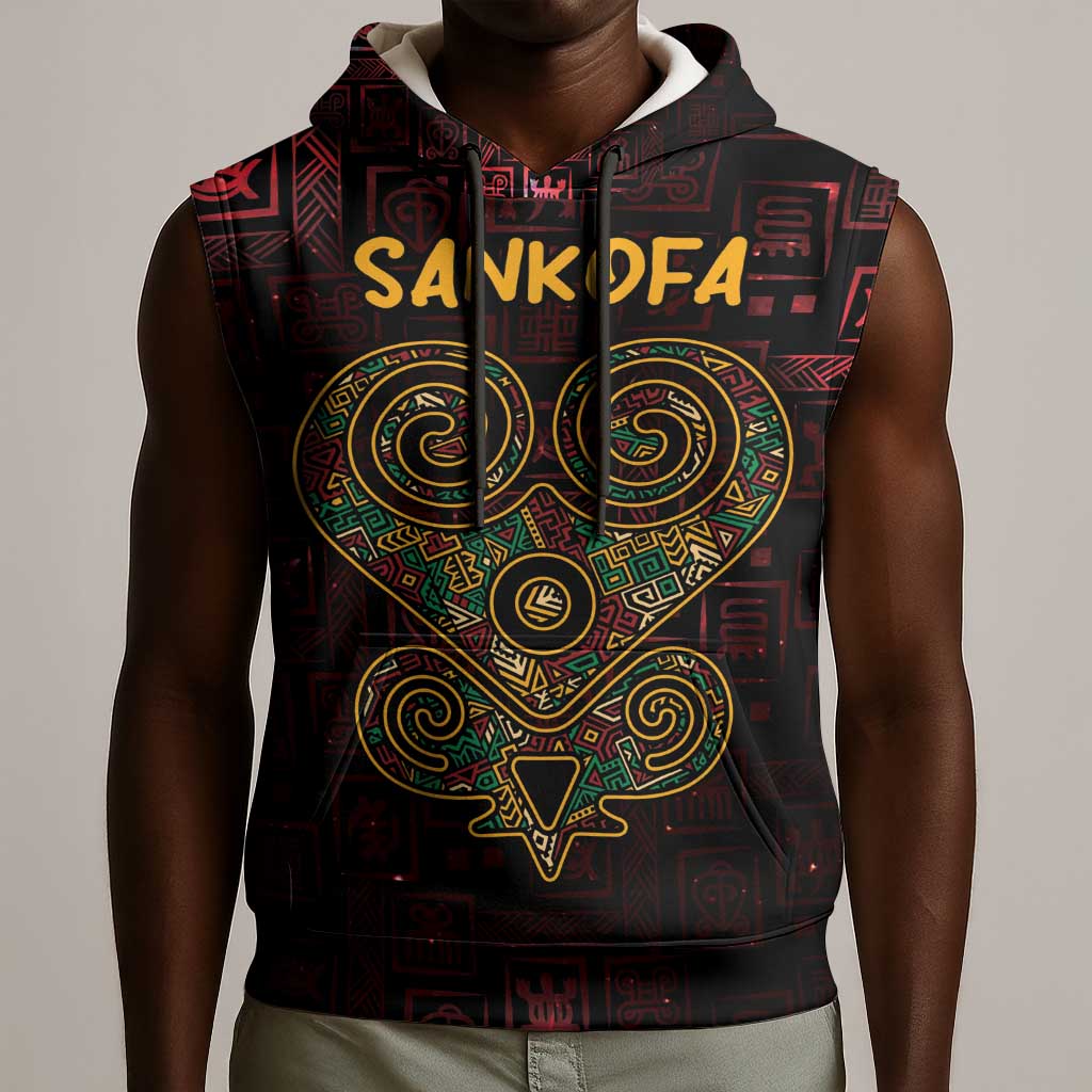 Afro-American Culture Sleeveless Hoodie Adinkra Sankofa Heart - Cosmic Red - African Pride