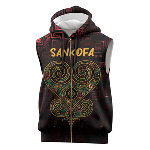 Afro-American Culture Sleeveless Zip Hoodie Adinkra Sankofa Heart - Cosmic Red - African Pride