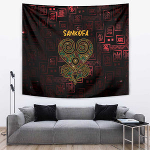 Afro-American Culture Tapestry Adinkra Sankofa Heart - Cosmic Red