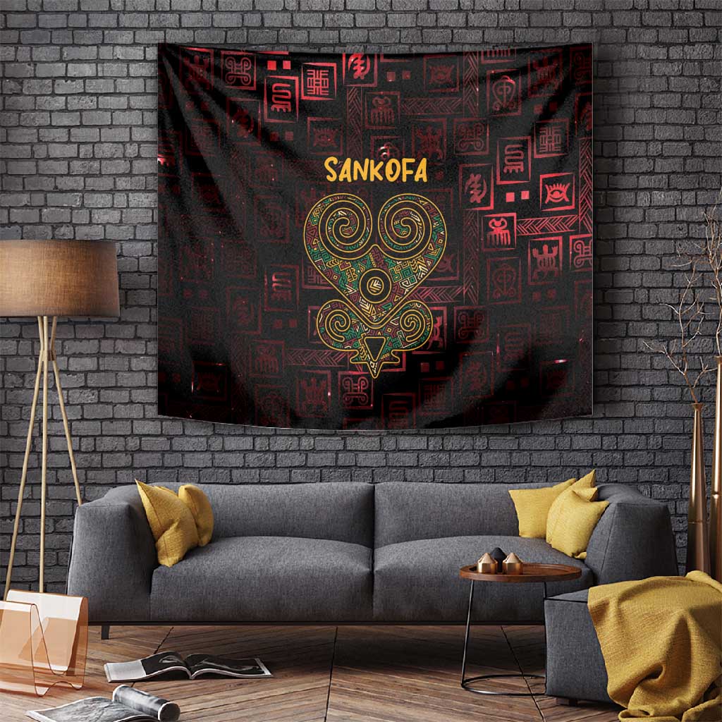 Afro-American Culture Tapestry Adinkra Sankofa Heart - Cosmic Red