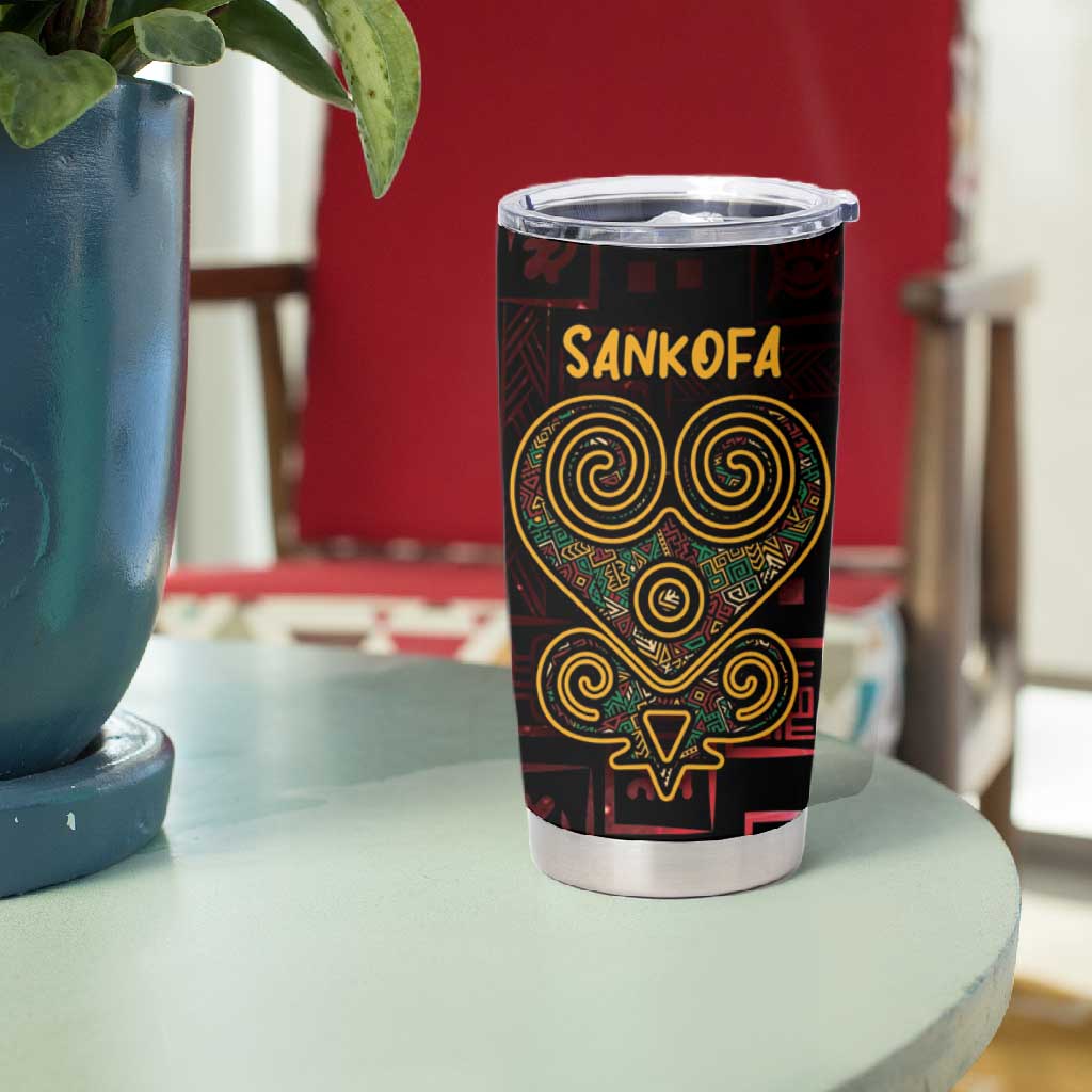 Afro-American Culture Tumbler Cup Adinkra Sankofa Heart - Cosmic Red