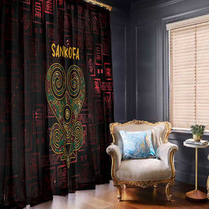 Afro-American Culture Window Curtain Adinkra Sankofa Heart - Cosmic Red
