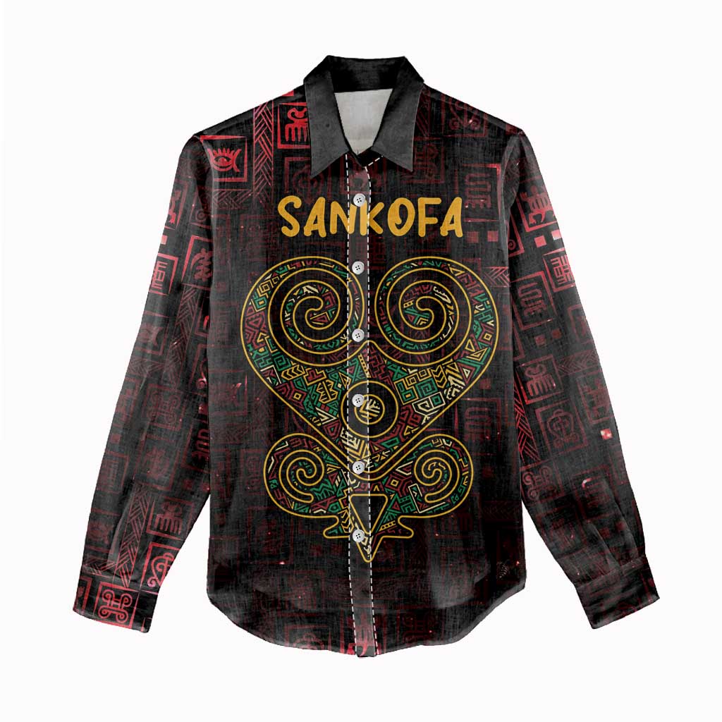 Afro-American Culture Women Casual Shirt Adinkra Sankofa Heart - Cosmic Red LT7