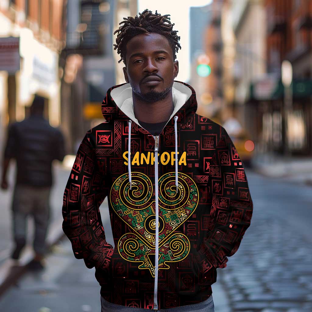 Afro-American Culture Zip Hoodie Adinkra Sankofa Heart - Cosmic Red
