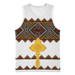 Eritrea Basketball Jersey Tilet Mix Eritrean Cross - White - African Pride