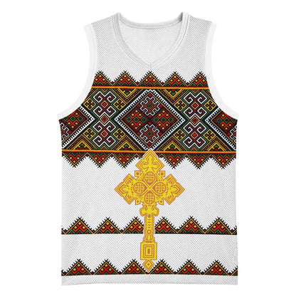 Eritrea Basketball Jersey Tilet Mix Eritrean Cross - White - African Pride