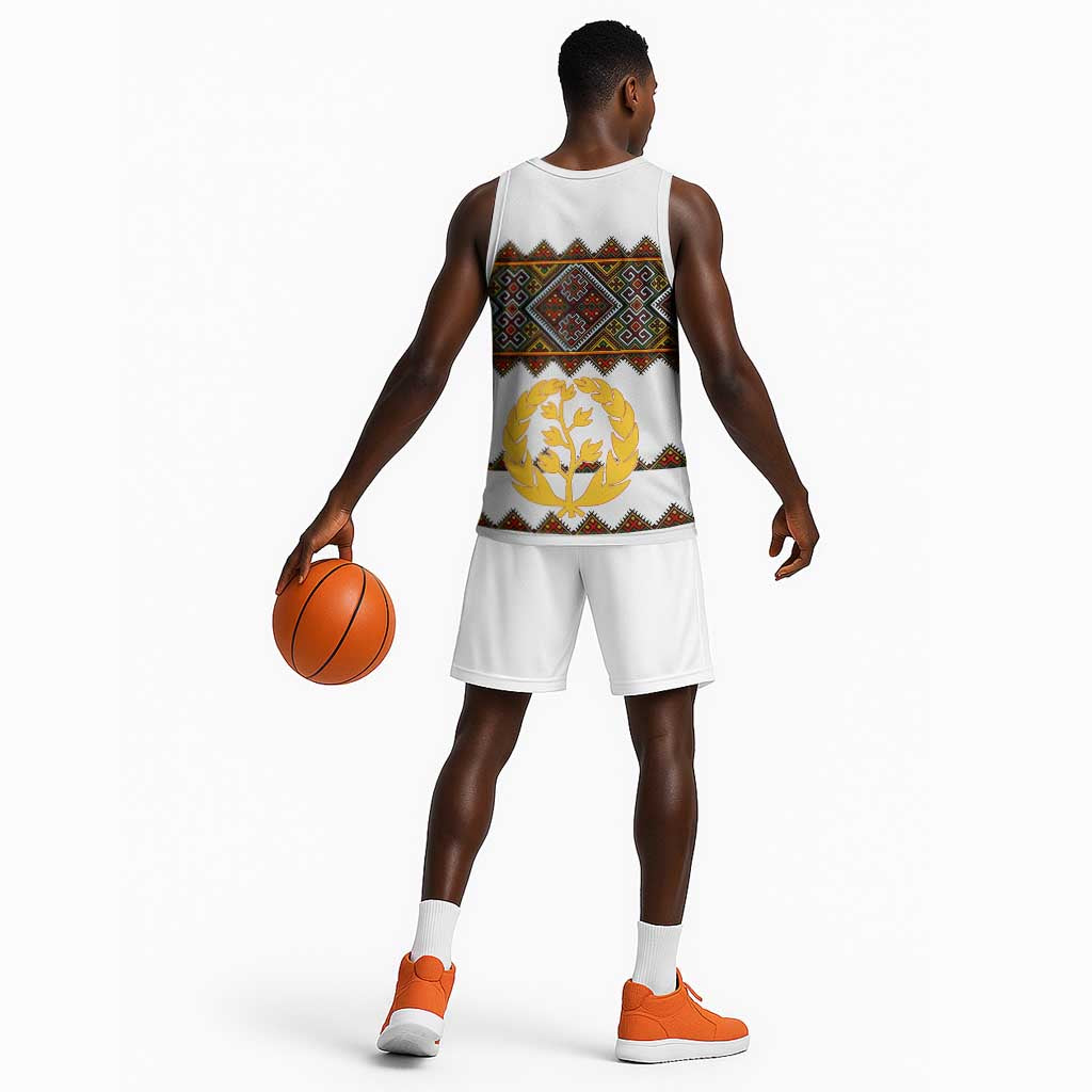 Eritrea Basketball Jersey Tilet Mix Eritrean Cross - White - African Pride
