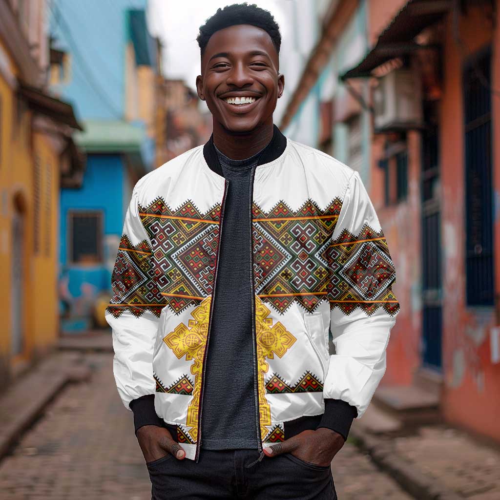 Eritrea Bomber Jacket Tilet Mix Eritrean Cross - White