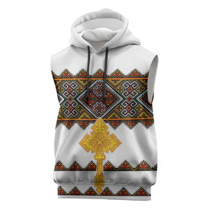 Eritrea Sleeveless Hoodie Tilet Mix Eritrean Cross - White - African Pride