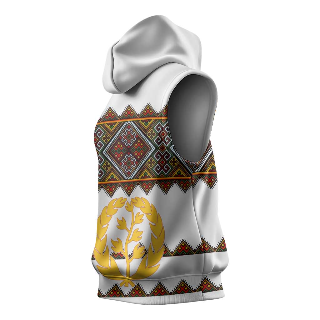 Eritrea Sleeveless Hoodie Tilet Mix Eritrean Cross - White - African Pride