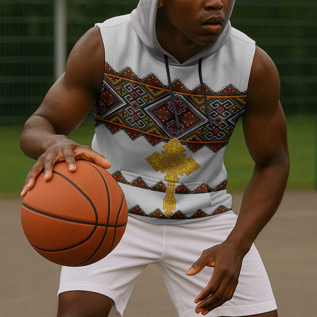 Eritrea Sleeveless Hoodie Tilet Mix Eritrean Cross - White - African Pride