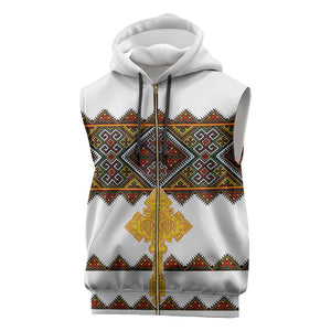 Eritrea Sleeveless Zip Hoodie Tilet Mix Eritrean Cross - White - African Pride