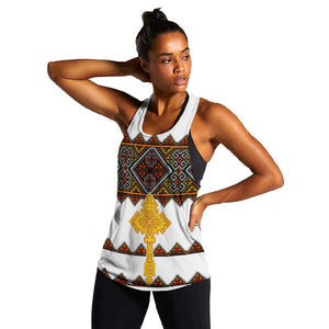 Eritrea Women Racerback Tank Tilet Mix Eritrean Cross - White