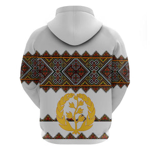 Eritrea Zip Hoodie Tilet Mix Eritrean Cross - White
