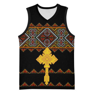 Eritrea Basketball Jersey Tilet Mix Eritrean Cross - Black - African Pride