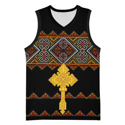 Eritrea Basketball Jersey Tilet Mix Eritrean Cross - Black - African Pride