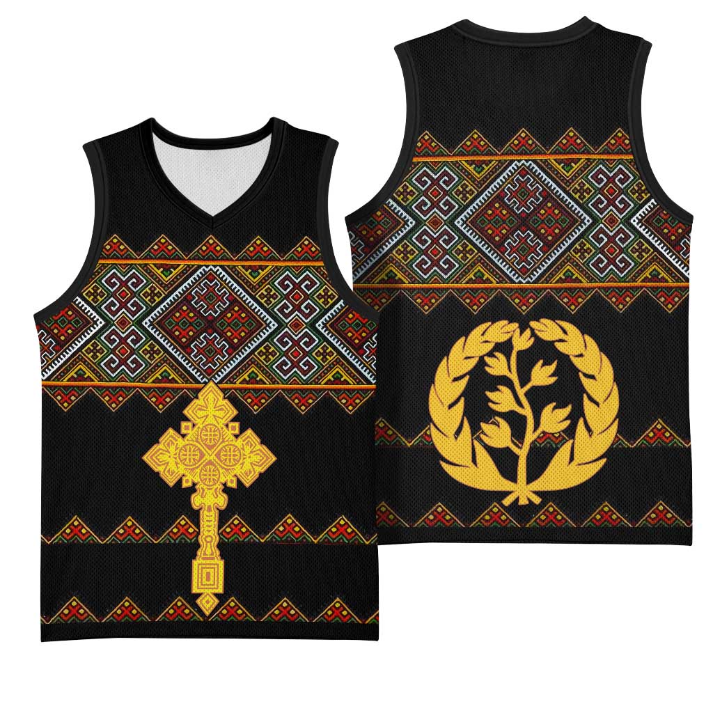 Eritrea Basketball Jersey Tilet Mix Eritrean Cross - Black - African Pride