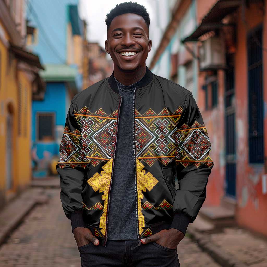 Eritrea Bomber Jacket Tilet Mix Eritrean Cross - Black