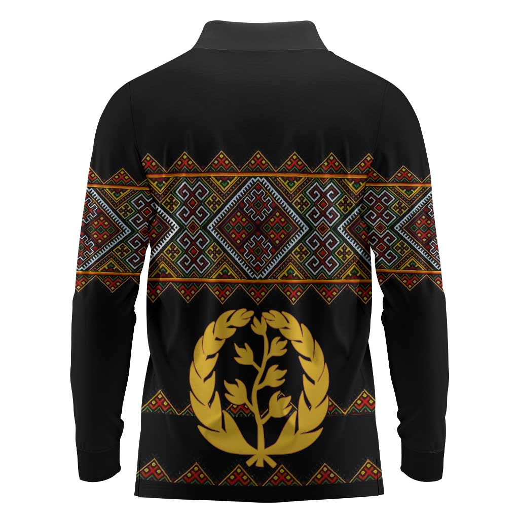 Eritrea Long Sleeve Polo Shirt Tilet Mix Eritrean Cross - Black