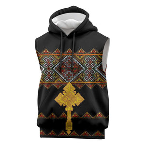 Eritrea Sleeveless Hoodie Tilet Mix Eritrean Cross - Black - African Pride